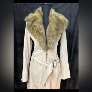 J.Lo Women’s Cream Faux Fur Long Corduroy Jacket (M)